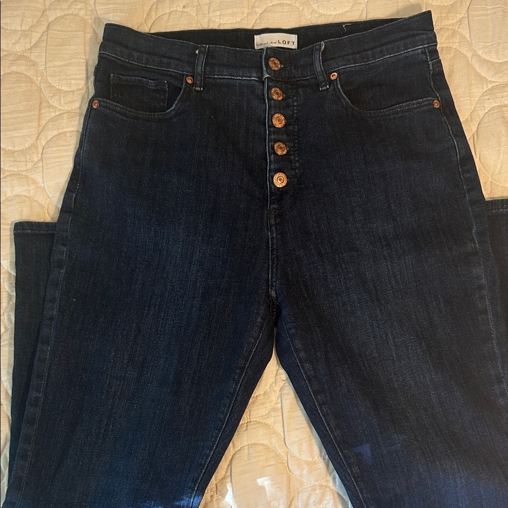 Loft Kick Crop Button Fly Jeans Dark Wash